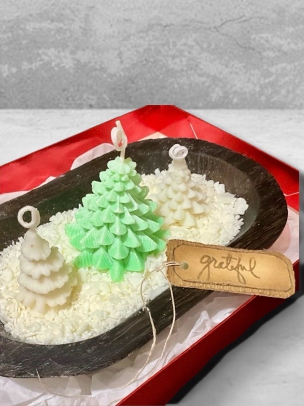 Custom Dough Bowl Snow Flurries & Trees Soy Scented Candle.        NWT
